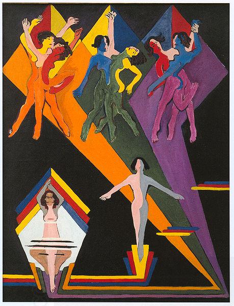 Ernst Ludwig Kirchner Dancing girls in colourful rays oil painting picture